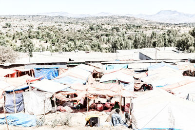 High angle view of tent on land