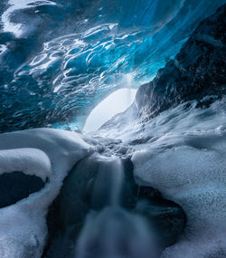 Blurred motion of river in ice cave