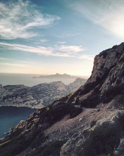 Scenic view of mountain range against sky