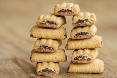 Stack of cookies on table