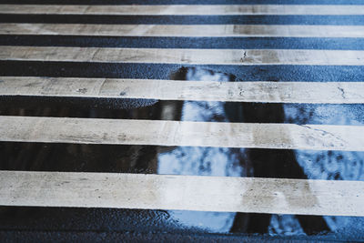 High angle view of zebra crossing on road