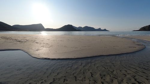 Scenic view of sea and beach against clear sky