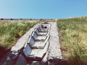 Bridge on field against clear sky