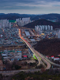 Scenery of a cith at early evening from the hill