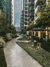 Footpath amidst buildings in city