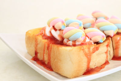 Close-up of cake in plate on table
