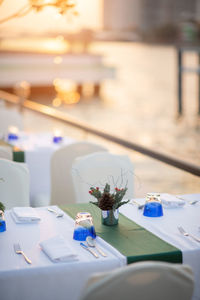 Close-up of chess pieces on table