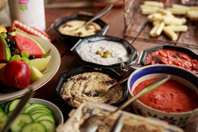 High angle view of food on table