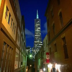 Low angle view of buildings at night