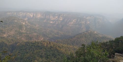 High angle view of mountains against sky