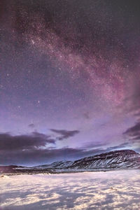 Scenic view of snow against sky at night