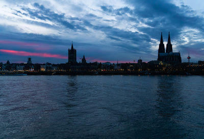 Cologne skyline during blue hour with amazing sky