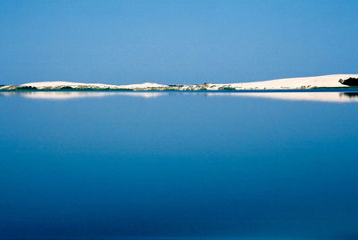 View of calm sea against clear blue sky