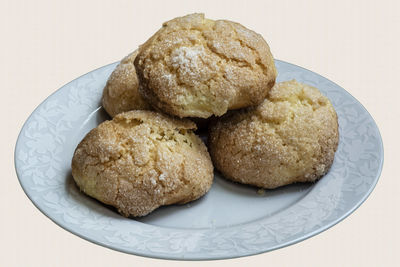 High angle view of cookies in plate