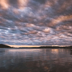 Scenic view of lake against cloudy sky