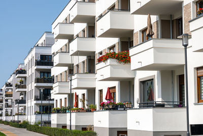 Modern apartment buildings with many balconies seen in berlin