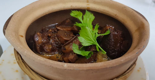 High angle view of food in bowl on table