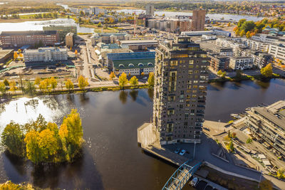 High angle view of buildings in city