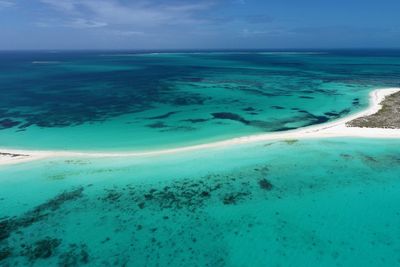 Drone view of beach with clear water in los roques, caribbean sea, venezuela