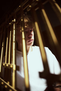 Close-up of teenage boy looking away at home