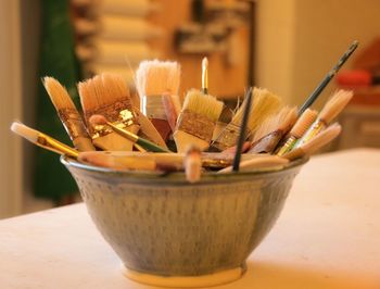 Close-up of pencil on table at home