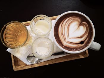 High angle view of coffee on table