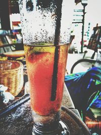 Close-up of beer in glass