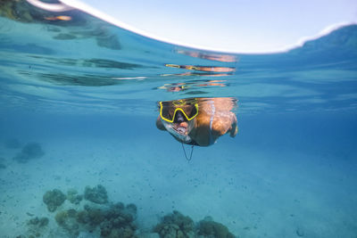 Portrait of woman snorkeling in sea