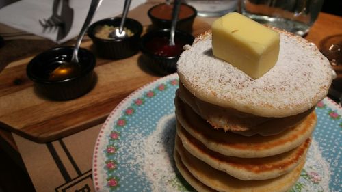 High angle view of dessert in plate on table