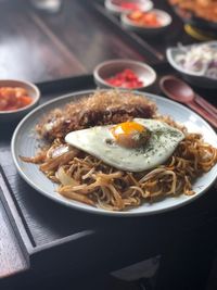 Close-up of meal served in plate on table