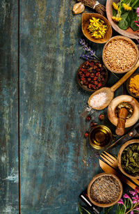 High angle view of food on table