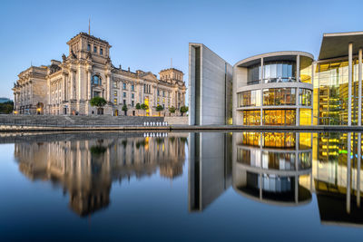 Reflection of buildings in water