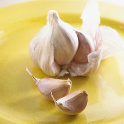 Close-up of garlic in yellow plate