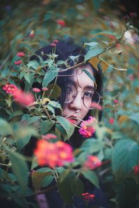 Portrait of girl with pink flowers