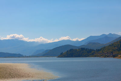 Blue mountains and lake landscape . lake skadar the largest lake in the balkan peninsula