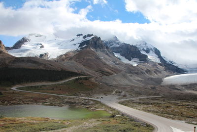 Scenic view of snowcapped mountains against sky