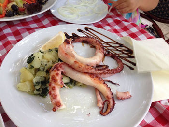 High angle view of food in plate