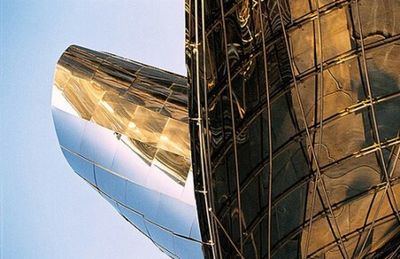 Low angle view of modern building against clear sky