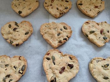 High angle view of cookies