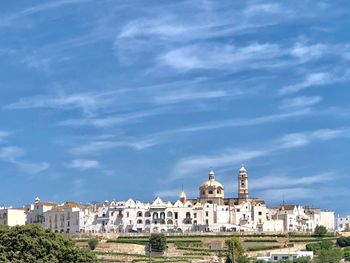 Low angle view of buildings against cloudy sky