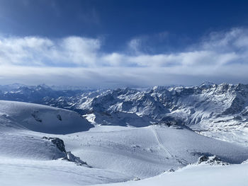 Snow covered mountains against sky