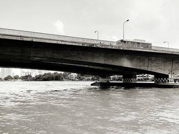 Low angle view of bridge over river against sky