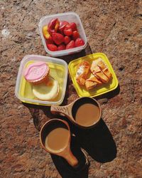 High angle view of fruits in bowl on table