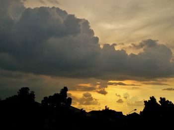 Silhouette of trees against dramatic sky