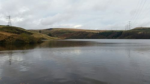 Scenic view of lake against cloudy sky