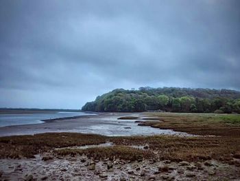 Scenic view of sea against cloudy sky