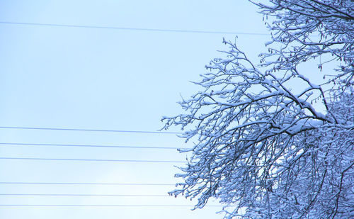 Low angle view of power lines against clear sky