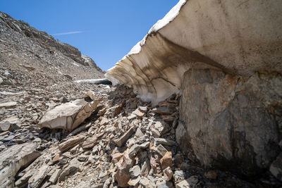 Low angle view of rock formations against sky