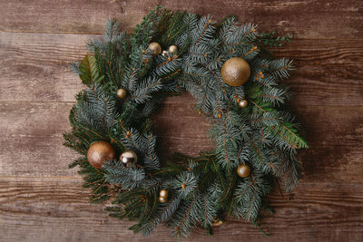 Elevated view christmas fir wreath