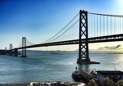 Suspension bridge over river